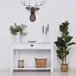 HOMCOM Mesa Tipo Consola Estilo Colonial Mesa Auxiliar para Pasillos Entradas Dormitorio con Cajón Estante Inferior 120x39x81 cm Blanco(c-2)