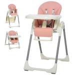 HOMCOM Trona para Bebé Evolutiva Ajustable y Plegable con Doble Bandeja Trona Portátil de +6 Meses Reclinable con 2 Ruedas y Frenos 55x80x104 cm Rosa(c-1)