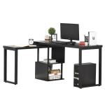 HOMCOM Escritorio de Esquina Multifuncional Mesa de Ordenador en Forma de L Giratorio 360 Grados con Estantes Baldas Patas Metálicas 120x108x76 cm Blanco(c-2)