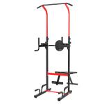HOMCOM Multiestación Musculación Multifuncional Plegable con Banco Acolchado Altura Ajustable en 6 Niveles Acero 94x174x180-230 cm Negro y Rojo(c-2)