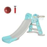 HOMCOM Tobogán Infantil Plegable con Canasta de Baloncesto para Niños +18 Meses Modelo Jirafa para Interiores y Exteriores 140x87x75 cm Azul y Gris(c-1)