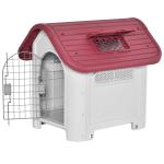 PawHut Caseta para Perro con Puerta Extraíble Base Elevada 3 Respiraderos y Ventana Abrible Caseta de Perros para Interior y Exterior 59x75x66 cm Gris Rojo(c-2)