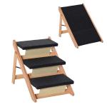 PawHut Escalera de Madera para Mascotas Plegable 2 en 1 Rampa Portátil con 3 Escalones para Acceso al Sofá y Cama Alta 60x47x50 cm Negro y Natural(c-2)