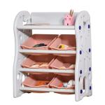 HOMCOM Estantería Infantil de Juguetes Organizador Almacenaje de Niños con 6 Cajas y Estante para Sala de Juegos Guardería Libros 76x36x92 cm Coral y Blanco(c-2)
