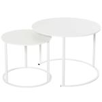 Outsunny Juego de 2 Mesas de Café Mesitas Auxiliares Redondas de Metal para Jardín Salón Domitorio Carga Máxima de 25 kg Φ70x50 cm Blanco(c-2)