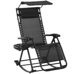 Outsunny Silla Mecedora de Jardín Plegable Tumbona Reclinable con Techo Protección Solar Reposacabezas Extraíble y Reposapiés Estructura de Acero 120x67x102 cm Beige(c-2)
