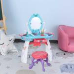 HOMCOM Tocador Infantil con Taburete y Espejo tipo Princesa Mesita de Maquillaje de Madera Rosa Juguete para Niñas 60x34x93 cm(c-2)