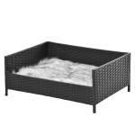 PawHut Sofá Cama para Perros de Ratán Cama Elevada Rectangular para Mascotas Gatos con Cojín Suave y Lavable para Hogar Interior 61x46x24,5 cm Negro(c-1)