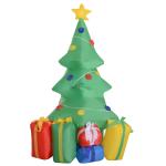 HOMCOM Papá Noel Hinchable 1.2m Santa Claus Inflable con Regalo Decoración Navidad Iluminación LED con inflador para Interior y Exterior 70x50x120cm(c-1)