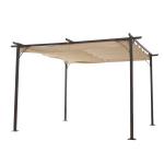Outsunny Cenador con Techo Retráctil Pérgola 3x3m para Jardín Terraza o Patio Gazebo con Tela Poliéster Resistente al Agua y UV Color Beige(c-1)