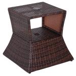 Outsunny Mesa Plegable para Jardín Terraza Patio de Ratán y Acero Inoxidable con Patas Cruzadas 40x40x40 cm Marrón(c-2)