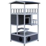 PawHut Cueva de Gatos Cama para Mascotas Semiabierto con Cojín Acolchado Suave Antideslizante Diseño Elevado Bonito Felpa Corta 49x34x49cm(c-2)