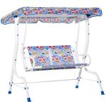 Outsunny Balancín de Niños para Jardín de 2 Plazas +3 Años con Toldo Ajustable en Ángulo Cinturones de Seguridad y Patron Lindo al Aire Libre 110x70x110 cm Rosa(c-2)