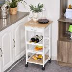 HOMCOM Carrito para Cocina Multifuncional Carrito Auxiliar de Madera con Gran Espacio de Almacenaje Cajones Cestas Estantes 4 Ruedas Freno(c-3)