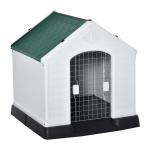 PawHut Caseta de Perro Casa para Perros Medianos con Puerta Metálica con Cerradura Techo Inclinado Base Elevada para Interior Exterior 78x87x81 cm Blanco y Verde(c-2)
