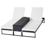 Outsunny Conjunto de 2 Tumbonas de Jardín con Cojines Acolchados Ratán con Mesa Auxiliar Carga 160kg 195x60x86 cm(c-2)
