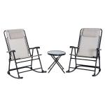 Outsunny Set de Muebles de Jardín Mesa Redonda Ø46x49 cm y 2 Sillas Mecedoras 68x90x106 cm Plegables con Bloqueo para Exterior Patio Gris(c-1)