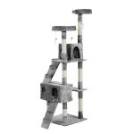 PawHut Árbol Rascador para Gatos de Múltiples Niveles con Cuevas Escaleras Juguetes Colgantes Camas Centro Actividades Sisal 50x50x170 cm Gris(c-3)