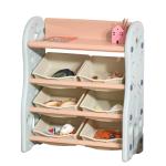 HOMCOM Estantería Infantil de Juguetes Organizador Almacenaje de Niños con 6 Cajas y Estante para Sala de Juegos Guardería Libros 76x36x92 cm Coral y Blanco(c-1)