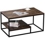 HOMCOM Mesa de Centro Mesa Auxiliar Estilo Industrial Retro con Estante Inferior Marco en Forma de X Bordes Protectores 102x56x45,5 cm Roble(c-2)