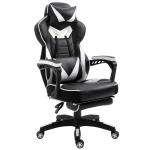Vinsetto Silla Racing Silla Ergonómica de Escritorio para Oficina Regulable en Altura Reclinable Respaldo con Reposapiés Reposacabezas Cojín Lumbar Ruedas 65x70x118,5-128,5 cm Blanco(c-1)