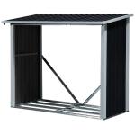 Outsunny Caseta para Leña Acero Galvanizado para Jardín Exterior Almacenaje de Herramientas con Techo Inclinado 127x71x143/159 cm Gris(c-2)