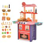 HOMCOM Cocinita de Juguete para Niños de +3 Años Juego de Cocina Infantil Incluye 38 Piezas con Efectos de Luz Sonidos Almacenaje 51x30x73 cm Rosa(c-1)