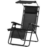 Outsunny Tumbona Plegable Silla de Gravedad Cero Reclinable con Toldo de Sombra con Bandeja Portavasos Portátil Textilene para Jardín Balcón Carga 150kg 90x67x110 cm Negro(c-2)