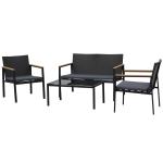 Outsunny Conjunto de Exterior Formado por 4 Piezas de Ratán Mesa de Centro Sofá y 2 Sillones en Color Negro y Gris(c-1)