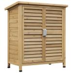 Outsunny Cobertizo de Madera Caseta Exterior Armario Herramientas de Jardinería Doble Puertas Techo Asfáltico Compartimientos de Diferentes Tamaños 127.5x50x164cm Madera Maciza(c-1)
