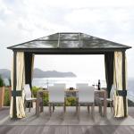 Outsunny Carpa Cenador para Jardín 300x300x260cm Gazebo Exterior para Evento Estable Anti-UV Techo Policarbonato 4 Paravientos Mosquitera Integrada Color Café(c-2)