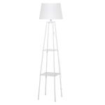 HOMCOM Lámpara de Pie Trípode de Metal Casquillo E27 de Máximo 40W con Pantalla de Lino y Estante de 2 Niveles 35,5x35,5x158 cm Blanco(c-1)