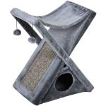 PawHut Árbol Rascador para Gatos Plegable con Cueva Hamaca Alfombrilla Rascadora de Sisal Bolas Colgantes para Espacios Reducidos Juego y Descanso 54,5x32x65 cm Gris(c-2)
