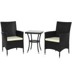 Outsunny Conjunto de Muebles Ratán para Jardín Formado por 1 Mesa y 2 Sillones con Cojines Estructura de Metal y Ratán Negro(c-2)