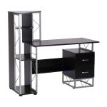 HOMCOM Mesa Escritorio para PC Mesa de Ordenador con Estantes abiertos y baldas Ajustables Armario Soporte para CPU y Bandeja Extraíble 120x60x74 cm Negro(c-3)