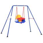 Outsunny Columpio de Metal para Niños +6 Años con Soporte Juego de Columpio Infantil con Asiento Cuerda Ajustable 4 Anclajes Exteriores Carga Máx. 40 kg 155x160x180cm Multicolor(c-1)
