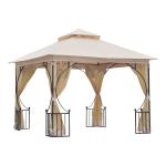 Outsunny Cenador de Jardín 3x3m con 4 Cortinas Laterales de Cremallera y Doble Techo con 8 Orificios de Drenaje Estilo Moderno para Patio Aire Libre Beige(c-3)