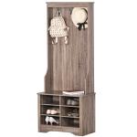 HOMCOM Perchero Zapatero con Banco 3 Ganchos y 6 Compartimentos para Zapatos Estilo Vintage Pasillo Entrada 68,5x39,5x173 cm Color Madera(c-3)
