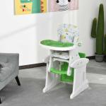 HOMCOM Trona para Bebés 3 en 1 para +6 Meses Multifuncional Ajustable en 3 Posiciones Respaldo Alto Acolchado con 2 Bandejas 57x59x105cm Verde(c-1)