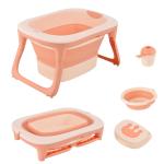 HOMCOM Bañera para Bebé Plegable y Portátil con Recipiente de Champú Palangana y Taburete Set de 4 Piezas de Ducha para 0-3 Años 81,5x60x46,5 cm Rosa(c-1)