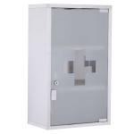 kleankin Botiquín de Medicina y Primeros Auxilios para Baño con Bloqueo y 3 Estantes con Puerta de Vidrio Templado de Acero Inoxidable 20x12x58 cm Plata(c-1)