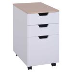 HOMCOM Armario Móvil para Oficina con 3 Cajones Ruedas Universales Freno Cajonera para Organizar Documentos 34x40x60,5 cm Blanco y Natural(c-1)