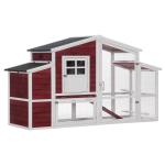 PawHut Gallinero Exterior de Madera con 2 Recintos para Correr Personalizables y Caja Nido Rampa Techo de Asfalto 290x71x119 cm Rojo(c-2)