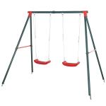 Outsunny Columpio Doble para Niños +3 Años con Soporte de Metal Juego de Columpio Infantil Cuerda Ajustable Exteriores Carga Máx. 40kg 220x160x180cm Verde Rojo(c-2)