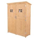 Outsunny Cobertizo de Madera Caseta Exterior Armario Herramientas de Jardinería Doble Puertas Techo Asfáltico Compartimientos de Diferentes Tamaños 127.5x50x164cm Madera Maciza(c-2)