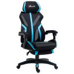 Vinsetto Silla Gaming Giratoria con Reposapiés Retráctil Silla de Oficina Reclinable con Reposacabezas y Altura Ajustable 65x65x119-129 cm Negro y Azul(c-1)