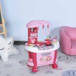 HOMCOM Cocinita de Juguete para Niños de +3 Años Juego de Cocina Infantil Incluye 38 Piezas con Efectos de Luz Sonidos Almacenaje 51x30x73 cm Rosa(c-3)