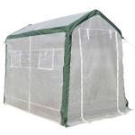 Outsunny Invernadero de Jardín 240x180x200 cm Túnel con 4 Ventanas y Puerta Enrollable para Cultivo de Plantas Flores Verduras Cubierta PE y Marco Acero Blanco(c-1)