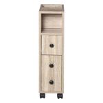 kleankin Armario de Baño Mueble para Baño Espacio Limitado con Ruedas Universales 2 Frenos Estantes Abiertos Armario Cajón 18x30x68,5 cm Madera Roble(c-1)