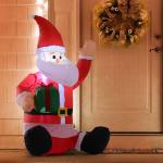 HOMCOM Papá Noel Hinchable 1.2m Santa Claus Inflable con Regalo Decoración Navidad Iluminación LED con inflador para Interior y Exterior 70x50x120cm(c-2)